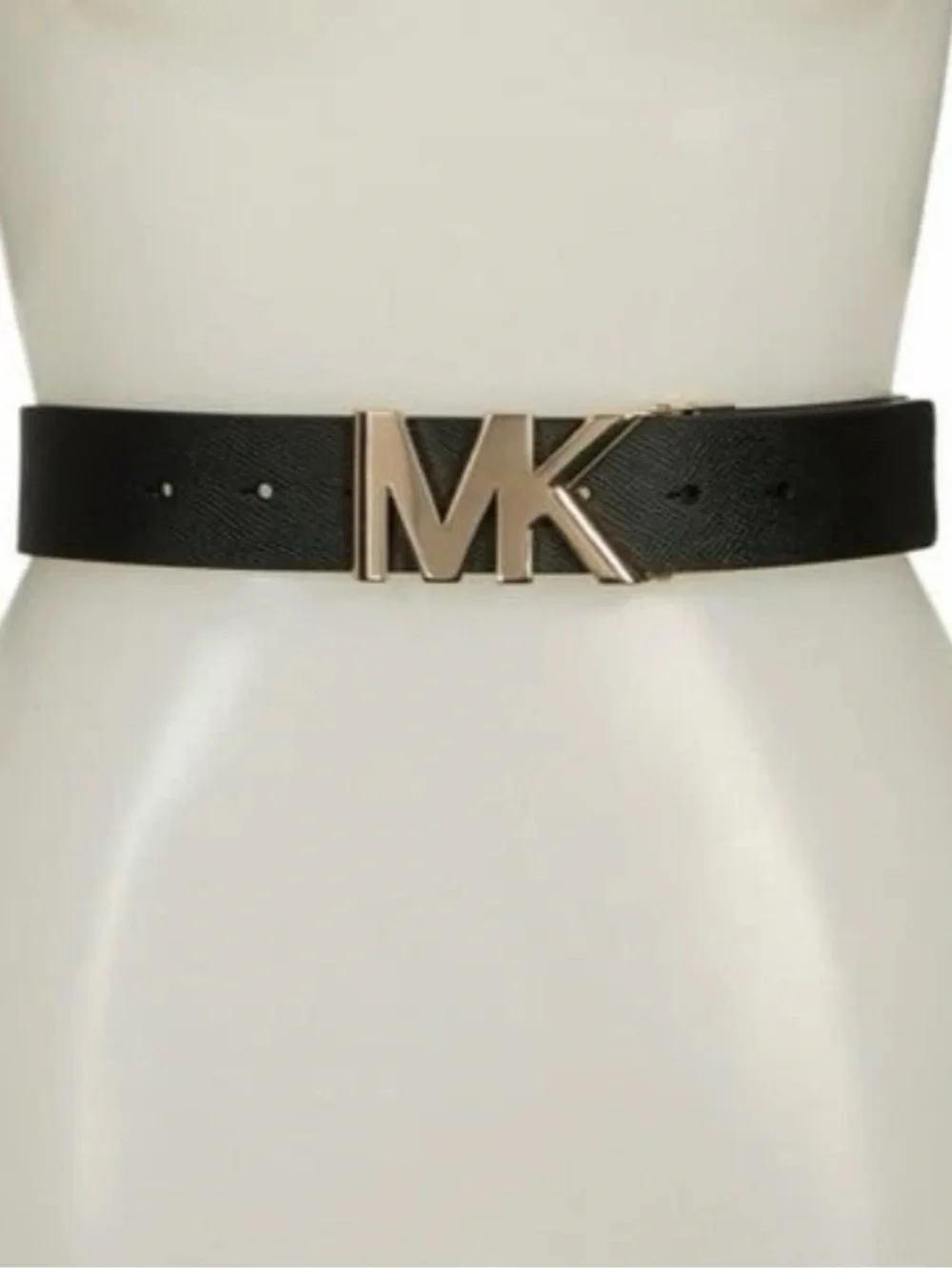 Michael Kors Reversible Leather Belt Brown Black Gold MK Buckle L NWT